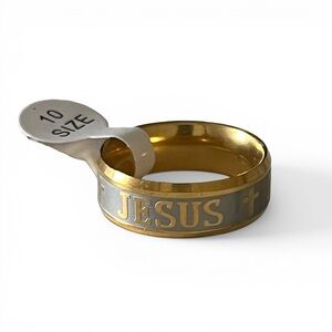 Gold and Silver Tone Unisex JESUS Ring Size 10 Stainless Steel